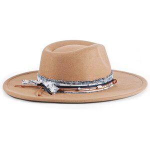 8915 Big Brim Fedora Mens Women Felt Boho Hat Panama Dress Up Hats Khaik